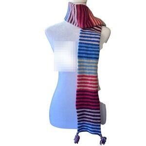 Vintage Y2K Wool Striped Tassel Thin Scarf Winter Cozy Glam 2000s Skater Twee